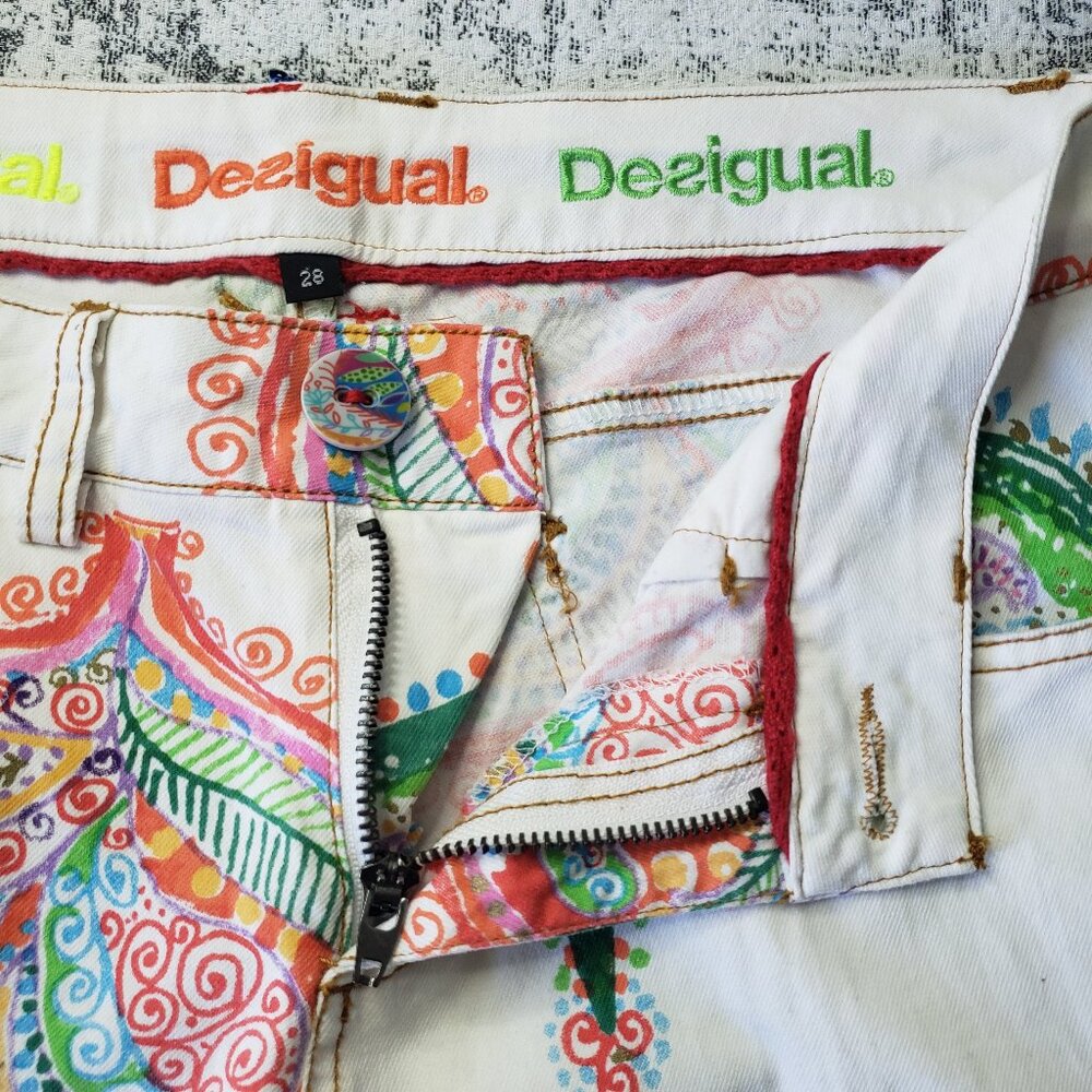 Bright + Lovely Desigual Spain Psychadelic Floral Pants Trousers Jeans!